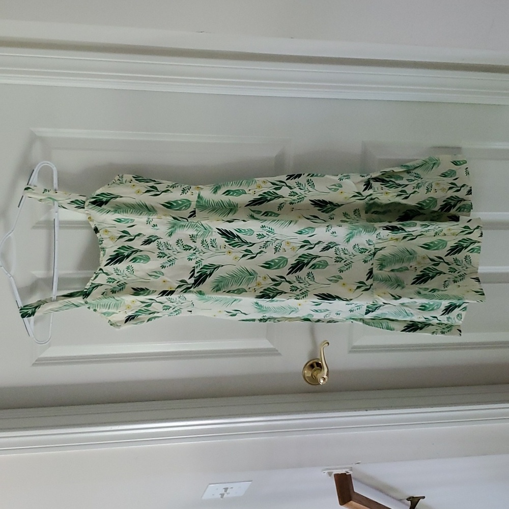 C&C California Linen Botanical Ivory Green Midi Dress Size 4